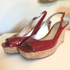 Marc Fisher red patent leather wedges
